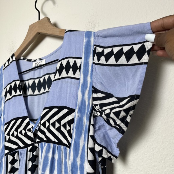 THML Women Mini Dress‎ XS Blue Southwestern Western Aztec Tiered V-Neck Summer - Picture 4 of 12